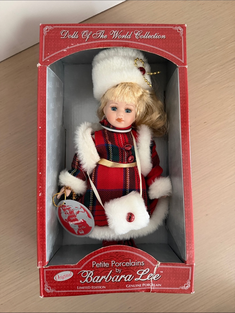 Barbara Lee Petite Porcelain Doll in Red Tartan Coat